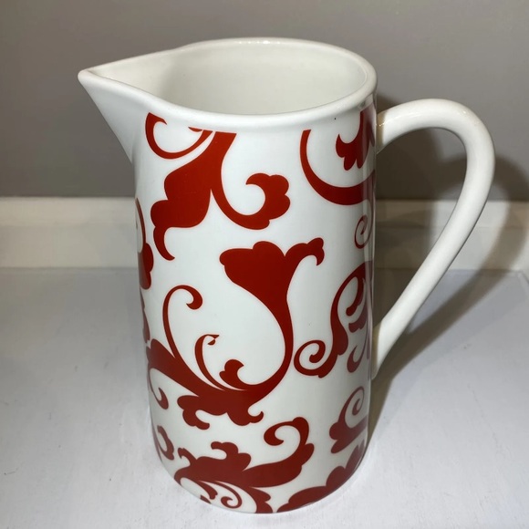 Ciroa Fiori Red & White Pitcher HTF Scrolls / Paisley Print Fine Bone China, NWT - Picture 6 of 13